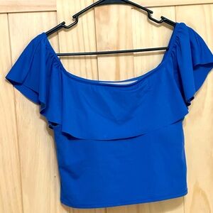 Kortni Jeane Bright Blue Off-Shoulder Ruffle One-Piece Swim